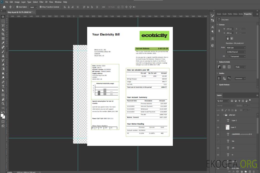 Facture commerciale du service public d'électricité Ecotricity, SCR template Facture commerciale du service public d'électricité Ecotricity, SCR template